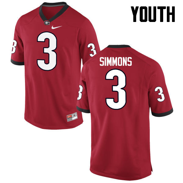 Youth Georgia Bulldogs #3 Tyler Simmons College Football Jerseys-Red